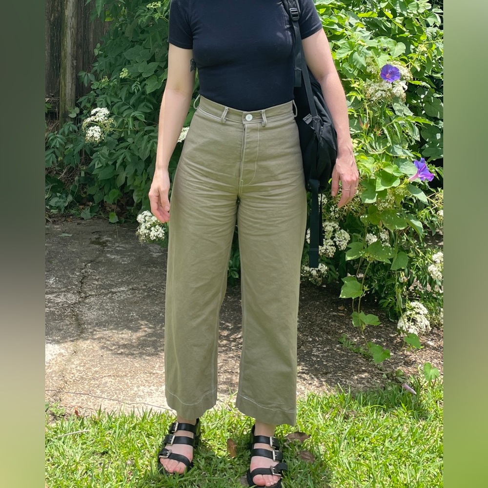 Cotton canvas high waist wide leg sailor pants 4